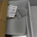 Stainless Steel Litter Box | XL Enclosed Cat Litter Boxes with Lid for Big Cats | High Sided, Anti-Urine Leakage | Non-Stick Bottom & Includes Litter Mat & Metal Scoop