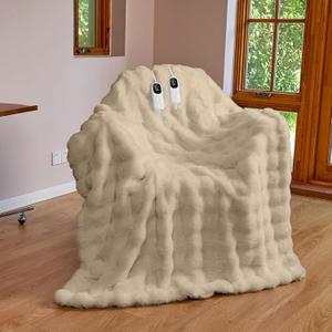 IUUI Electric Heated Blanket Queen 84''x90'',Luxury Faux Rabbit Fur Heating Throw Blankets, Fast Heating with 1/2/4/6/8/10 Hours, Overheat Protection, Quick Heating, Memory Function, Gift-Ready Design (Khaki)