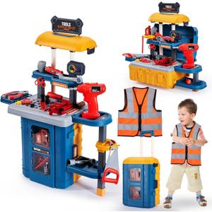 Kids Tool Bench with Kids Tool Set, Three Modes Toddler Tool Bench with Electric Drill Set, Pretend Construction Toys Kid Workbench, Toddler Workbench Tool Bench for Kid Ages 3-5 6-8