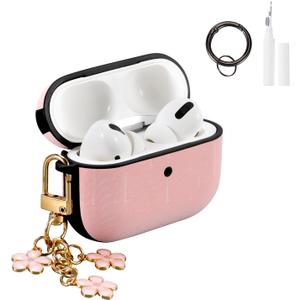 for AirPods Pro 2 Case - Glitter PU Leather Cover, Shockproof Protective Shell with Precise Fit & Wireless Charging Compatible (Starry Pink)