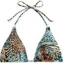 Milumia Women's Leopard Floral Triangle Bikini Top Only Halter Tie Backless Bathing Suit Tops, Large 