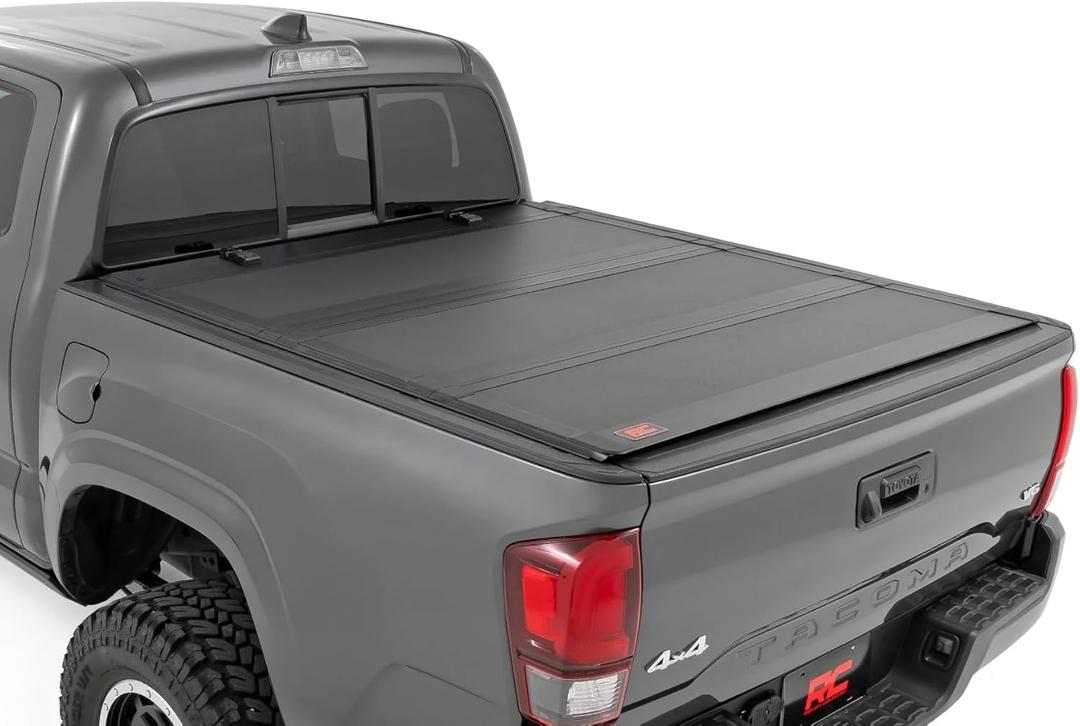 Rough Country Hard Flip-Up Tri-Fold Tonneau Cover for Toyota Tacama (2005-2015)  Low Profile Aluminum Truck Bed Cover