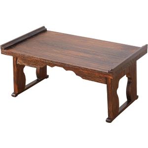 Japanese Floor Table, Small Coffee & Tea Table, Altar for Meditation, Low Table for Sitting on Floor, Wood Bed Tray With Foldable Legs, Laptop Desk (26.8x13.4x11.4)
