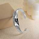 Silver Thin Cuff Bracelet Vintage Hammered Texture Style Statement Open Bangle Chunky Bracelets for Women