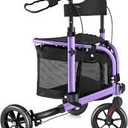 3 Wheel Rollator Walker with Seat for Slim Seniors, Padded Backrest Lightweight Foldable Walker Ideal for Elderly, 8 Inch Tri-Wheel Modern Mobility Walking Aid Aluminum, Purpl