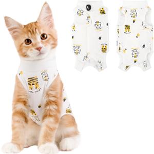 Cat Recovery Suit Female, Breathable Cat Onesie After Surgery Female for Abdominal Wounds or Skin Diseases, Surgery Recovery Suit Kitten Onesie After Spay Wear Anti Licking (Medium, Tiger)