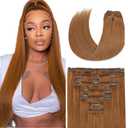 #30 Brown Straight Clip in Hair Extensions,32 Inch Soft Real Human Hair,Light Brown Straight Clip ins 120g 7pcs Per,Brazilian Remy Color #30 Human Hair Extensions.