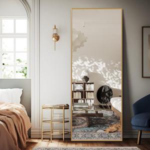 NeuType 64"x21" Full Length Mirror Floor Mirror with Standing Holder Aluminum Alloy Frame Bedroom Dressing Mirror Standing Hanging or Leaning Against Wall, Golden NeuType 64"x21" Full Length Mirror Floor Mirror with Standing Holder Aluminum Alloy Frame Bedroom Dressing Mirror Standing Hanging or Leaning Against Wall, Golden