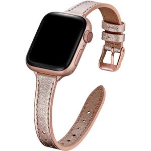 STIROLL Slim Leather Bands Compatible with Apple Watch Band 38mm 40mm 41mm 42mm(Series 11 10), Top Grain Leather Watch Thin Wristband for iWatch SE 9 8 7 6 5 4 3 2 1 (Rose Gold)