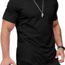 Mens T Shirts Casual Hipster Hip Hop Longline Crewneck Tee Shirts (Black, L)