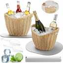 LemonRoad 2 Pcs Ice Bucket Woven Design with Scoops Diatomaceous Earth Pad Champagne Wine Bucket Drink Bins for Parties Beverage Tubs for Cocktail Bar(11.22 x 8.27 Inch,Bowl)