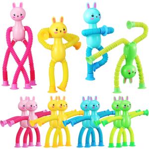 VioraWhite 12 Pack Telescopic Suction Cup Easter Bunny Bulk Easter Egg Fillers Basket Stuffers Essentials Sensory Fidget Telescopic Suction Cup Pop Tubes Gifts Party Favors