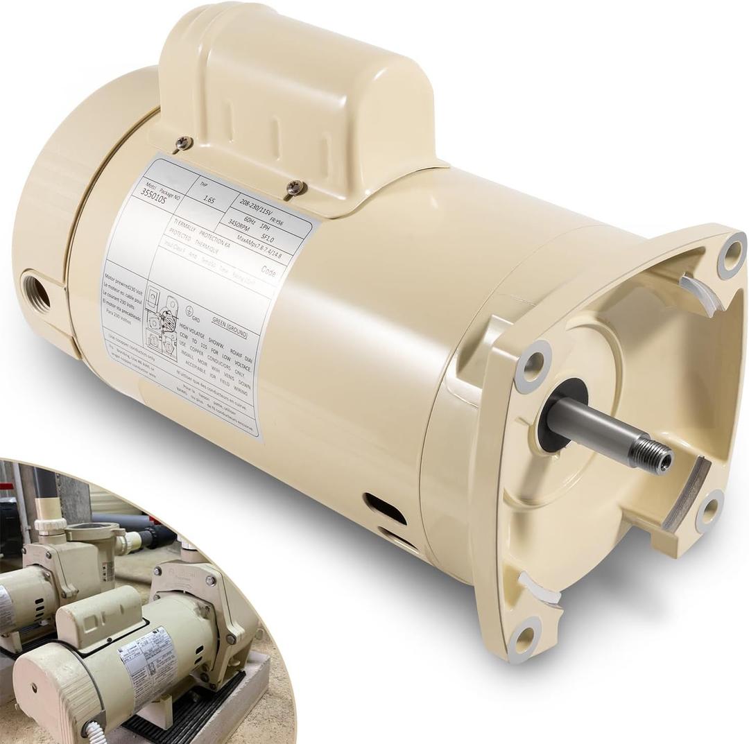 355010S Pool Pump Motor Energy Efficient Pool Pump Replacement Motor Parts For WhisperFlo High Performance Pool Pumps WFE-4 & WFE-26, 1 HP, 115/208-230 Volts, 1 Speed, SF/WF, Square Flange Pool Motor
