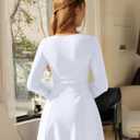 DAAWENXI Women's Casual Square Neck Mini Dress Long Sleeve A line Party Club Short Dress (White, M)