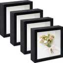 4 Pack 5"x 5" Shadow Boxes Frame Display Cases Wood Deep Shadowbox for Photos, Dried Flowers, Handicrafts Picture Frames for Wall Tabletop (Black, 5x5)