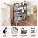 OLIXIS Metal 3 Tiers Utility Rolling Cart, Mobile Storage Shelf with Lockable Caster Wheels, Organization for Livingroom, Bathroom & Narrow Places, Gray