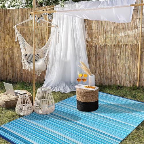 Wefavor Outdoor/Indoor Rug Plastic Straw Rug Waterproof Portable Outdoor Mat, Easy to Clean and Fold, Perfect for Garden, Patio, Picnic, Decking-（Blue，6x9Ft）