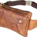 Unisex Brown Genuine Leather Waist Bag Messenger Fanny Pack Bum Bag For Men Women Travel Sports Running Hiking