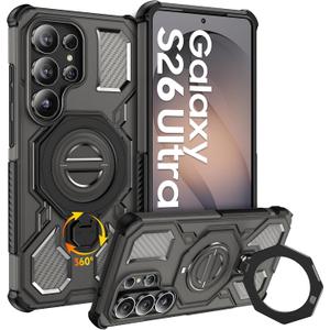 for Samsung Galaxy S26 Ultra Case, [360 Spin Magnetic Stand] [Compatible with MagSafe], Military Grade Protective S26 Ultra Case with Kickstand & Ring Holder, Translucent Black