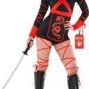 Morph Ninja Women's Costume - Adult Ninja Womens Costume for Halloween (X-Large, Red)