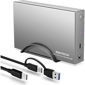 RSHTECH Hard Drive Enclosure Upgraded Version 3.5" Aluminum USB C to SATA External Hard Drive Dock Case for 3.5 inch HDD & SSD up to 24TB, with 2-in-1 USB Cable, Support UASP