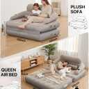 Blow Up Couch Air Mattress Queen with Built in Pump, 2-in-1 Air Sofa & Inflatable Mattress, AirBed Blow Up Mattress with Headboard & Cupholder, Inflatable Couch for Camping, Movie Night, Guest