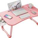 Laptop Desk Foldable Bed Table, Portable Lap Desk Laptop Bed Tray Table with Storage Drawer and Cup Holder, Lap TraysTables Notebook Stand Reading Desks Breakfast Tray for Beds Couch Sofa Floor  Pink