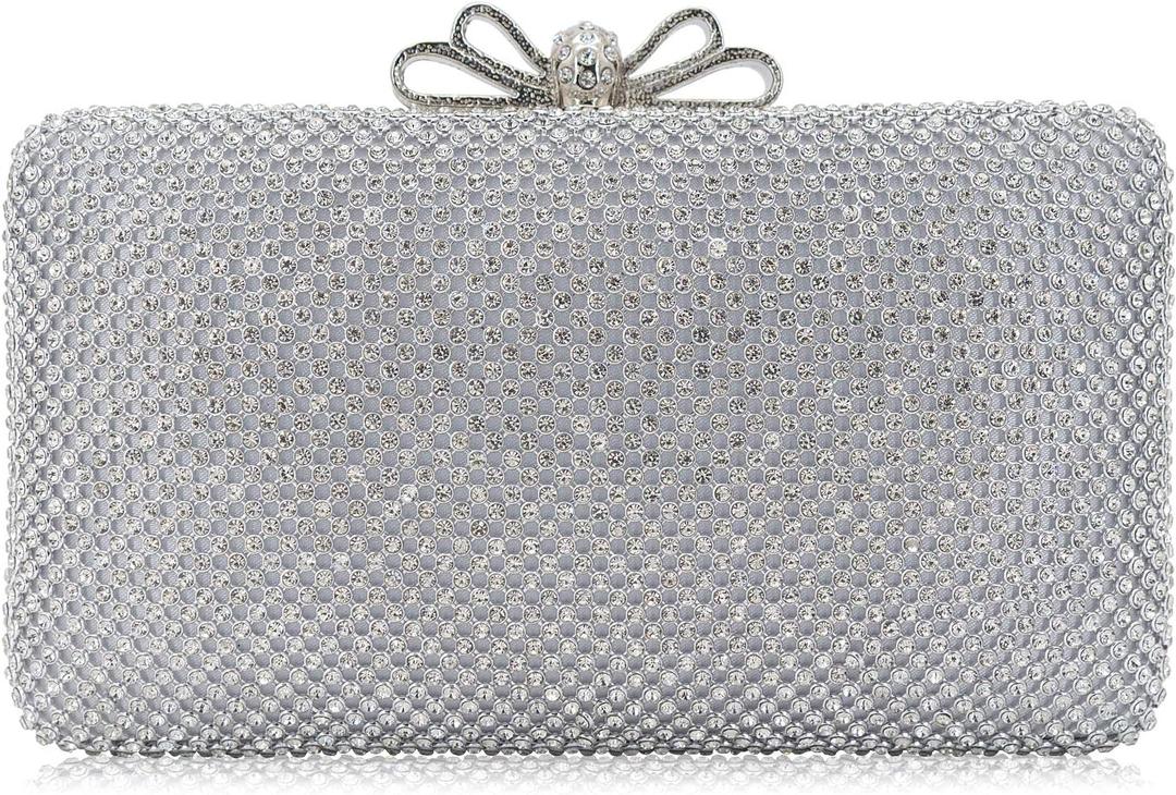 Dexmay Rhinestone Clutch Purse with Crystal Bow Clasp Evening Bag Wedding Party Dressy Handbag