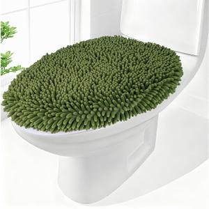 Chenille Elongated Toilet Seat Cover 19.5"x 15" Machine Washable Solid Toilet Lid Cover Adjustable Rubber Backing Fits Only 18-19.5" L x 14-16" W Elongated Toilet Seat