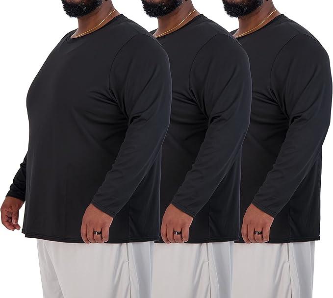 Real Essentials 3 Pack: Men’s Big & Tall Tech Stretch Long-Sleeve & Short-Sleeve Dry-Fit T-Shirt, 4X Tall