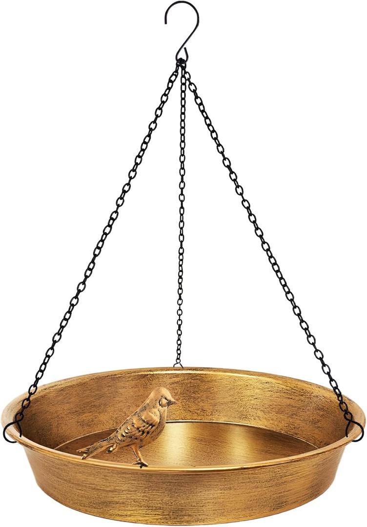 Hanging Bird Bath for Outdoor, Antique Bronze Metal Birdbath Bird Feeder Garden Decor Yard Art (11.5" Dia)