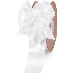 LaRibbons 1 1/2 Inch 50 Yard Double Faced Satin Ribbon,White Satin Craft Fabric Ribbon for Gift Wrapping Floral Bouquets Wedding Party Decoration