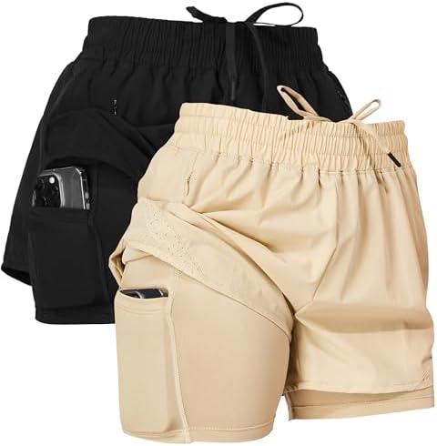 Ultra Performance Gym Shorts Women Pack of 2, Nylon Compression Workout Shorts Women with Liner Size M
