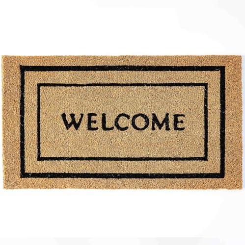 KANKUN Coco Coir Door Mat with Heavy Duty Backing, Welcome Doormat (17" x 30"), Doormat Entrance (Welcome Double)
