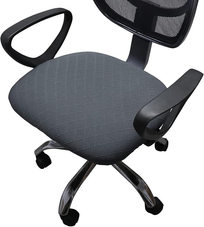 Melaluxe Stretch Jacquard Office Chair Cover, Removable Washable Desk Chair Cover Rotating Chair Seat Slipcover, Dark Gray