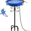Heated Bird Baths for Outdoors,Upgraded 100W Thermostat Control Heated BirdBaths for Winter with Metal 5 Prong Base Heated Bird Bath for Outside Winter Garden Yard Patio Lawn (Blue)