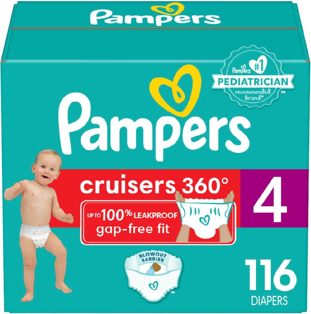 Pampers Diapers - Cruisers 360 - Size 4, 116 Count, Babyproof up to 100% Leakproof Pull-On Diaper (Size 4)