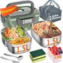Electric Heated Lunch Box for Adults with 2 Pack 1.5L Containers, Portable 100W 3-IN-1 Fast Heated Lunch Box for Men, Portable Heating Food Warmer,12V/24V/110V for Car Truck Office Home Travel (Green)