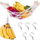 Uenede 1Set Cotton Material Hanging Fruit Hammock and a Net Rope for Hanging Bananas with 2 Hooks Vegetable Net Bag Can be Installed Under the Cabinet to Save Space