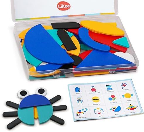 LiKee Open Ended Wooden Shape Puzzles with 36 Blocks and 60 Pattern Shapes for Toddlers 3+ Years Old, Montessori Toys Preschool Education Activity for Kids 4-8 Yrs