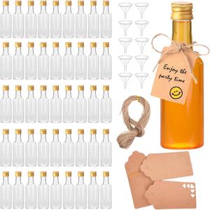 100 Pcs 1.7 oz Mini Liquor Bottles,Airtight Shot Bottles with Caps 10 Pcs Funnels 100 Pcs Kraft Tags and 65 ft Rope,Little Spirit Bottle for Cocktail,Party Favors,Weddings (gold Cap)