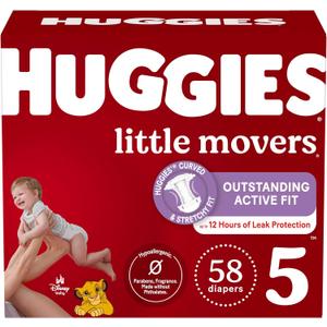 Huggies Size 5 Diapers, Little Movers Baby Diapers, Size 5 (27+ lbs), 58 Count, Packaging May Vary Huggies Size 5 Diapers, Little Movers Baby Diapers, Size 5 (27+ lbs), 58 Count, Packaging May Vary