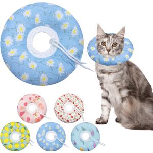 Cat Cone Collar Soft, Adjustable Cat Recovery Collars Kitten Cones to Stop Licking, Cute Donut E Collar After Surgery, Anti-Lick Wound Healing Elizabethan Collar for Kitten(Blue Daisy, Medium)