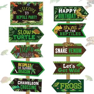 Outus 20 Pieces Reptile Birthday Party Decorations Lizard Snake Turtle Alligator Themed Directional Sign, Jungle Wild Yard Sign for Boy Girl Kid Decorations Party decor, 10 Styles