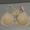 Joktty Front Closure Bras for Women Lace Racerback Sexy Plunge Lightly Padded Smooth Tshirt Underwire Push Up Bra（Nude, 36D）