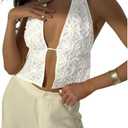 Verdusa Y2K Sexy Halter Top Floral Open Tie Back Going Out Crop Tops M