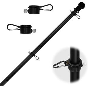 HOOSUN 6 FT Flag Pole Kit with 2 Rotating Rings and Flag Pole Clips,Flag Poles for Outside House,Black Stainless Steel Adjustable Pole for Commercial Or Residential