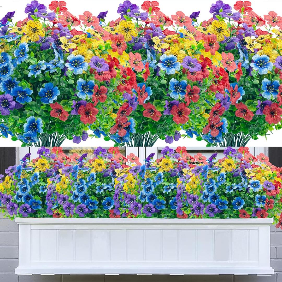 Artificial Flowers for Outdoors,20 Bundles UV Resistant Faux Fake Outdoor Flowers No Fade Plants Plastic Shrubs for Home Indoor Outside Decor(Mix Color)