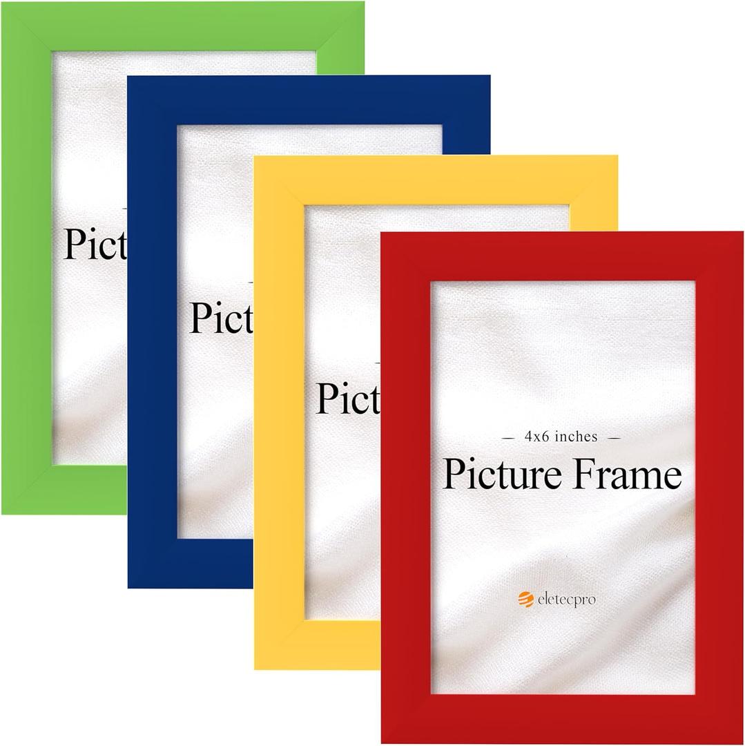 eletecpro 4x6 Picture Frames, Colorful Photo Frames Made of Engineered Wood and Acrylic Display 4x6 Photos, Cute Picture Frames Home Decor for Wall & Tabletop (Red, Yellow, Blue, Green) 4 Pack (4x6, Red, Yellow, Blue, Green)