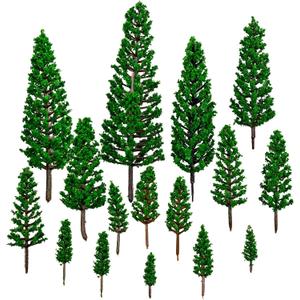 16 PCS Model Pine Trees, N Scale Buildings Scenery Tree, Mixed Size Micro Landscape Tree(1.4''-6.3''), for Crafts, Woodland Scenery, Diorama, Cake Topper